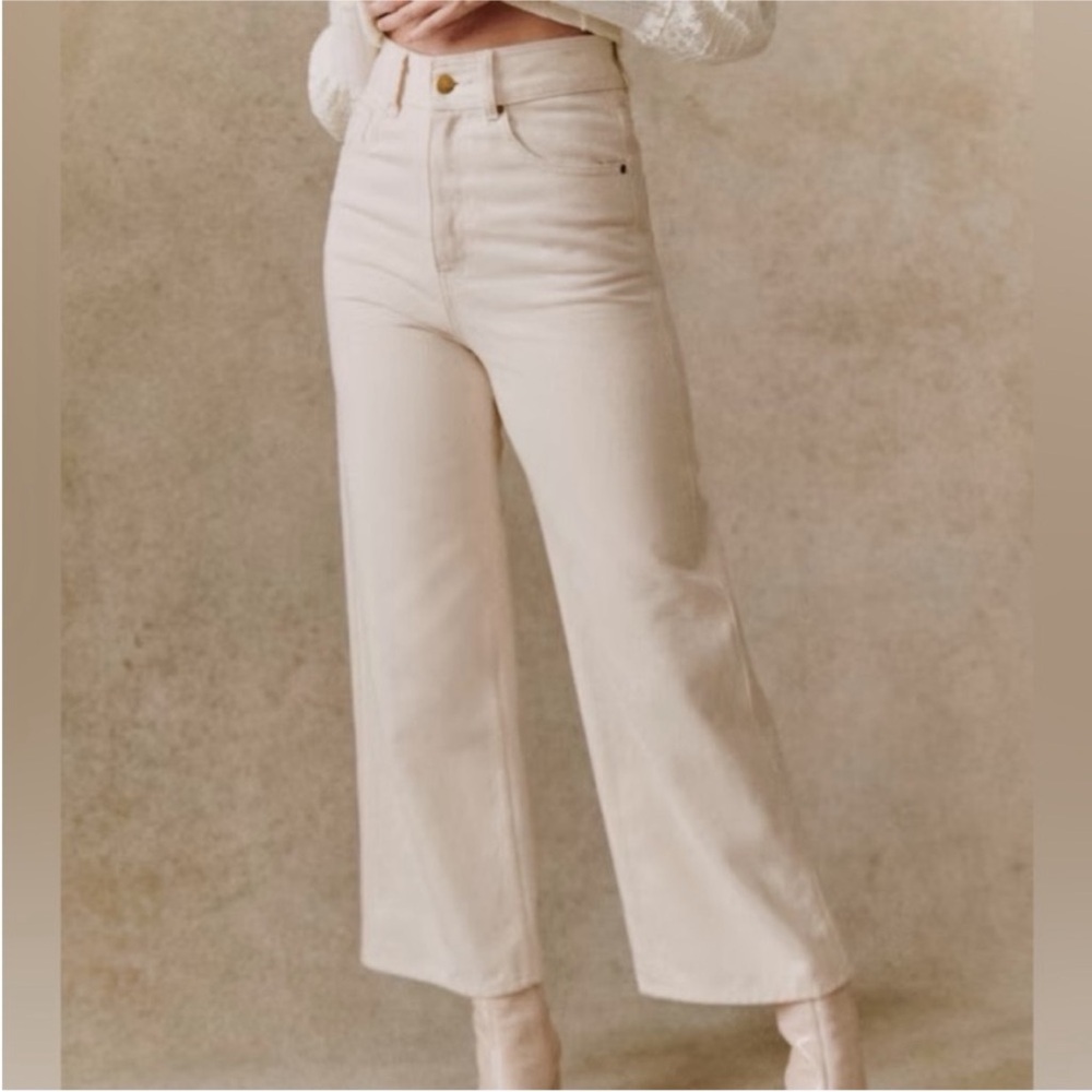 Sezane Cream Cropped Wide-Leg Jeans